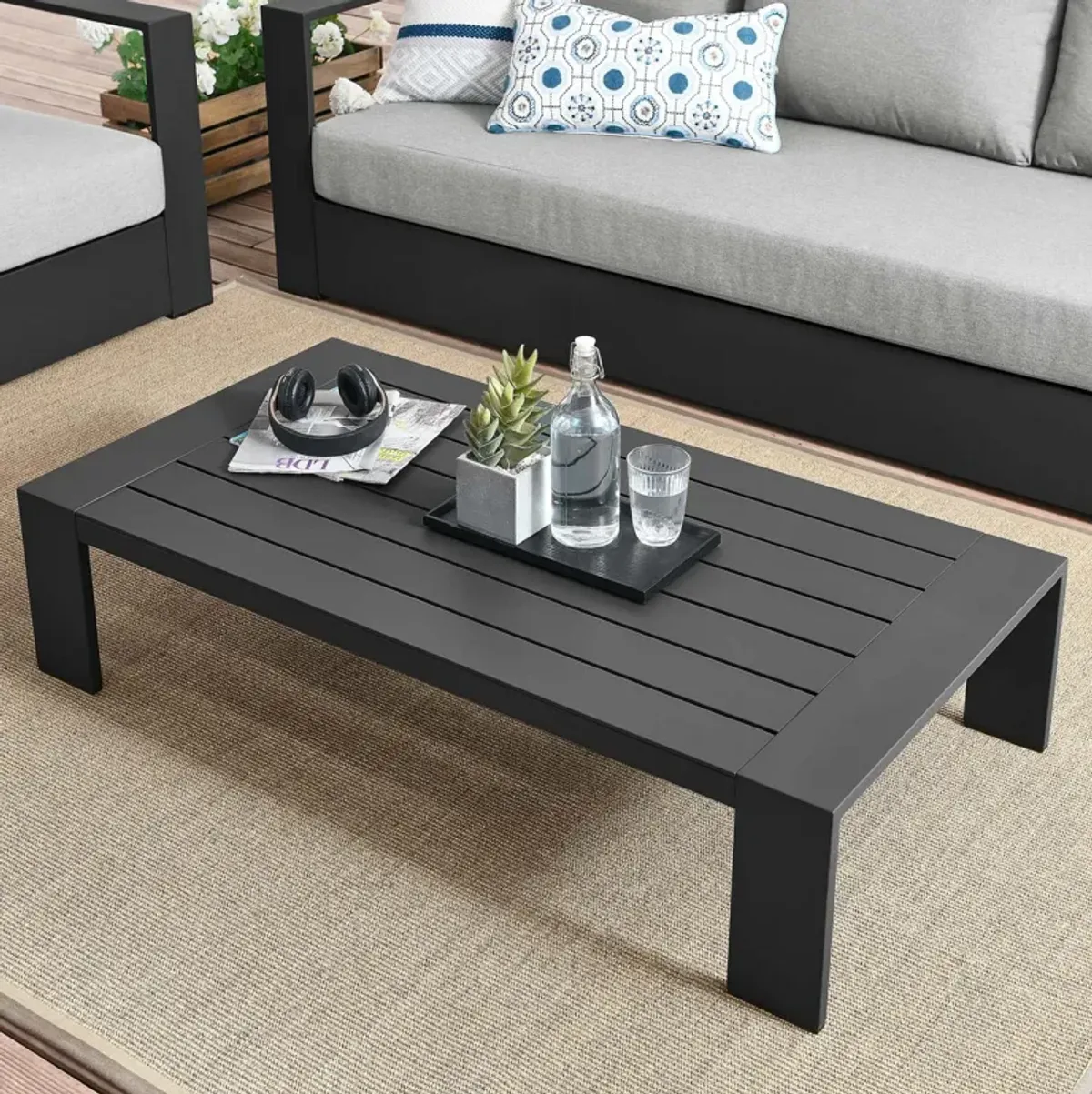 Tahoe Outdoor Patio Powder-Coated Aluminum Coffee Table-Benzara