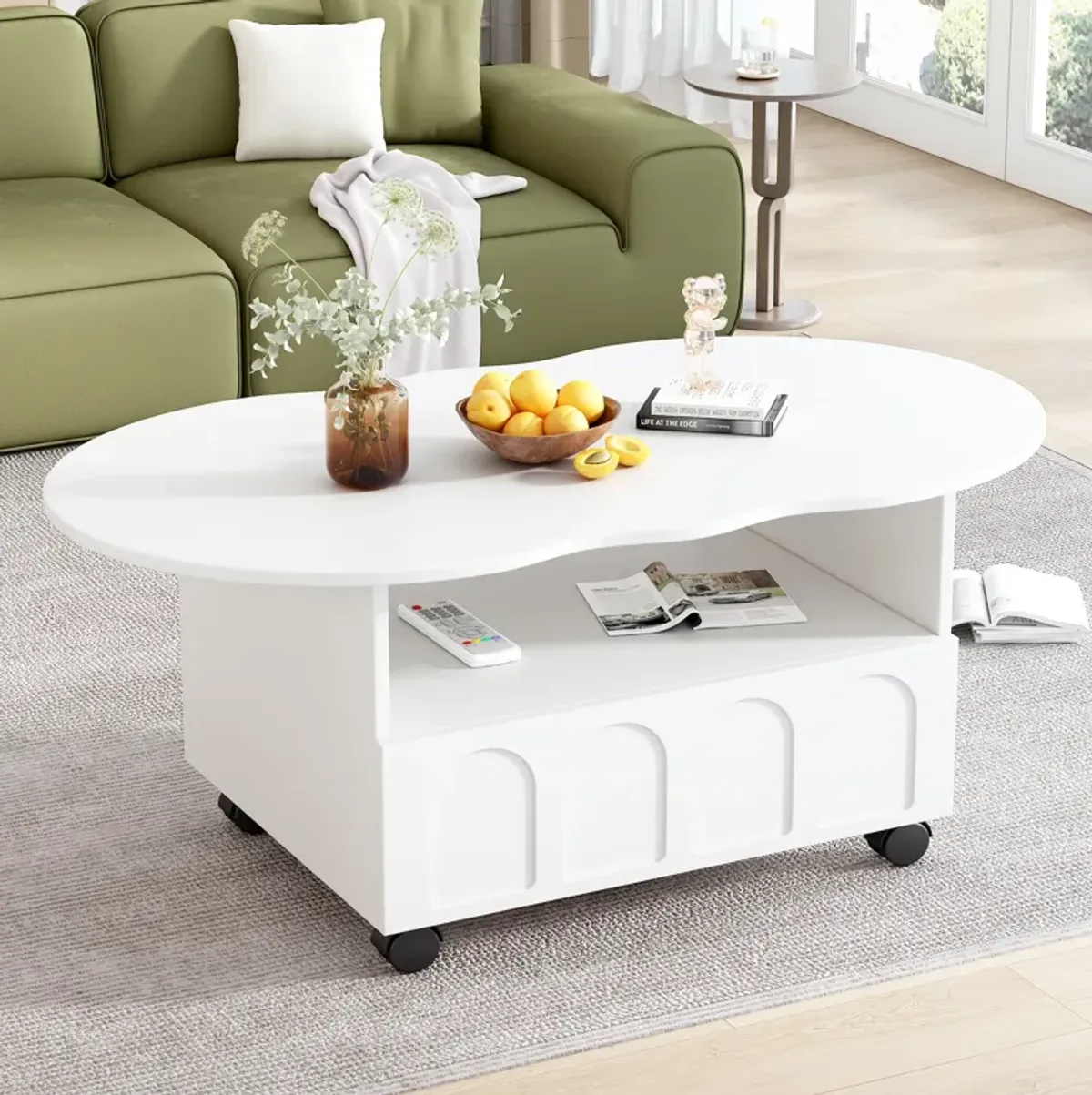 Merax Flexible Cream Style Coffee Table with Wheels