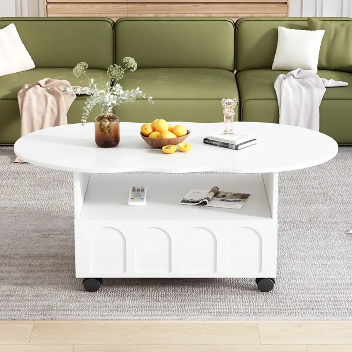 Merax Flexible Cream Style Coffee Table with Wheels