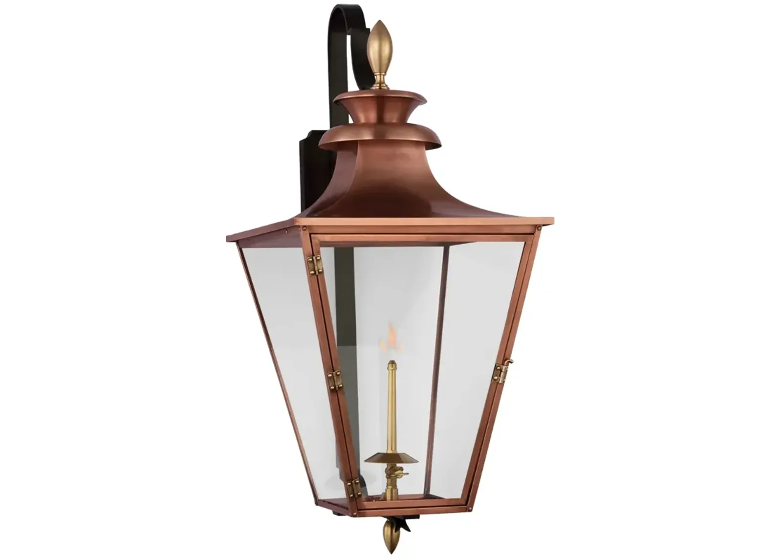 Albermarle Medium Bracketed Gas Wall Lantern in Soft Copper and Brass with Clear Glass