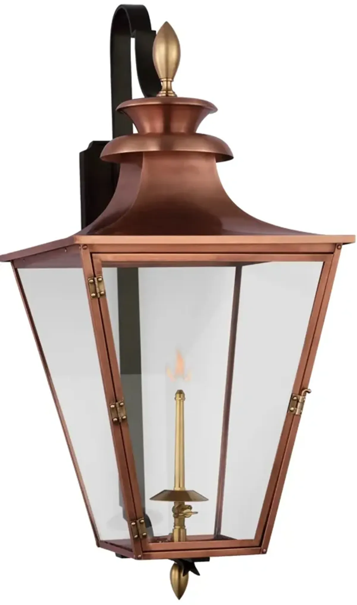 Albermarle Medium Bracketed Gas Wall Lantern in Soft Copper and Brass with Clear Glass