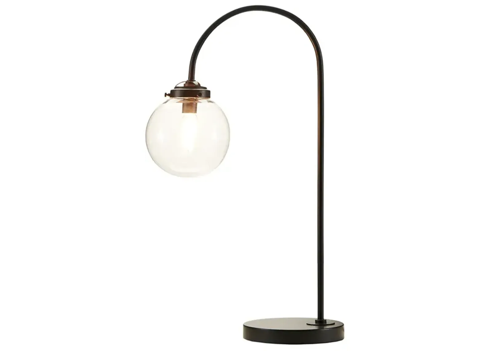 Gracie Mills Aileen Industrial Arched Metal Table Lamp with Glass Globe Bulb