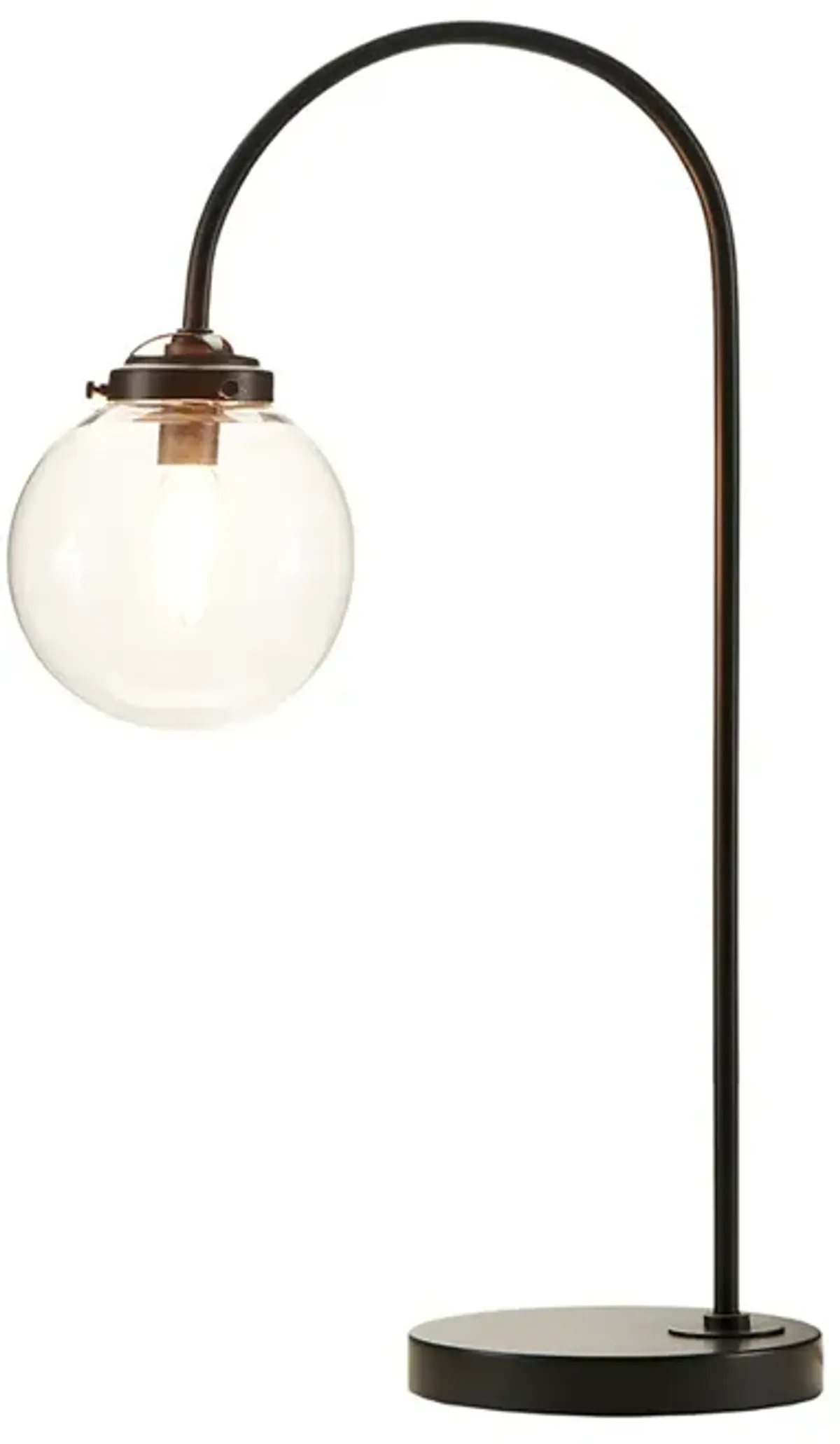 Gracie Mills Aileen Industrial Arched Metal Table Lamp with Glass Globe Bulb