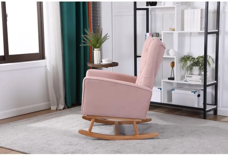 Baby Room High Back Rocking Chair Nursery Chair, Comfortable Rocker Fabric Padded Seat, Modern High Back Armchair