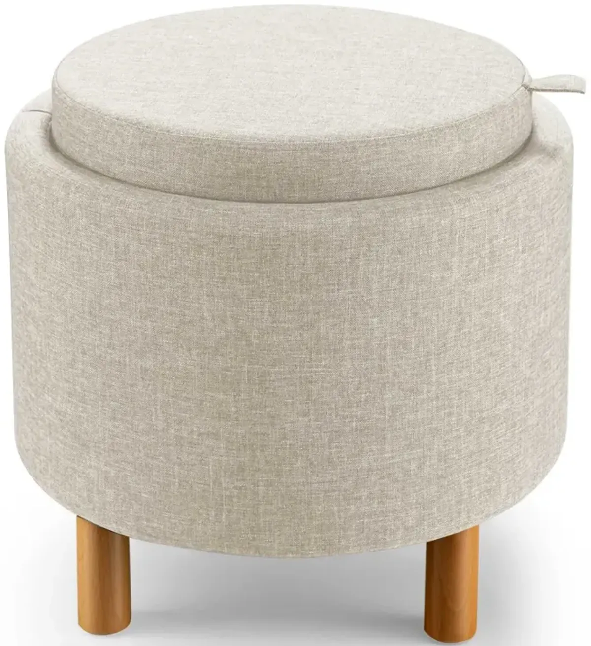 Round Fabric Storage Ottoman with Tray and Non-Slip Pads for Bedroom