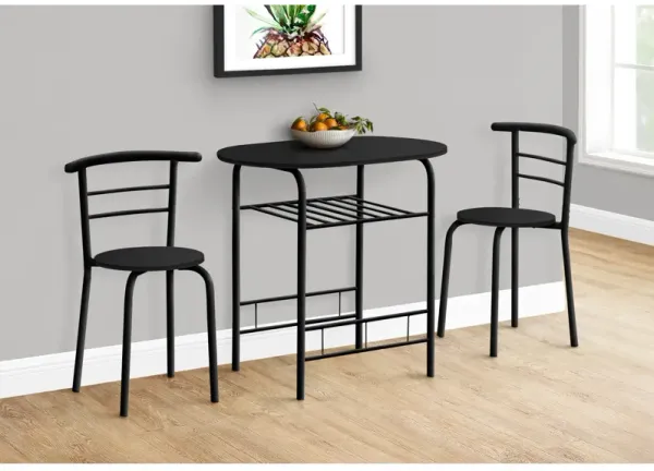 Monarch Specialties I 1208 Dining Table Set, 3pcs Set, Small, 32" L, Kitchen, Metal, Laminate, Black, Contemporary, Modern