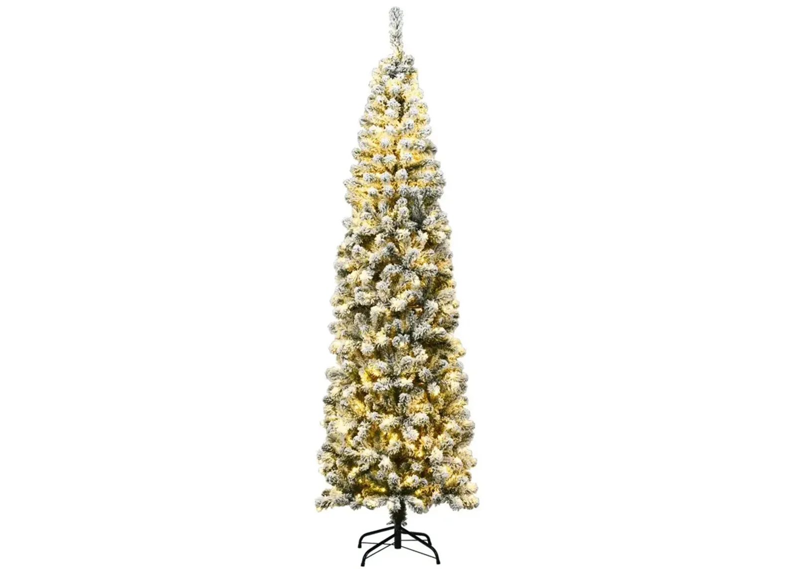 7.5 Feet Pre-lit Snow Flocked Artificial Pencil Christmas Tree with LED Lights