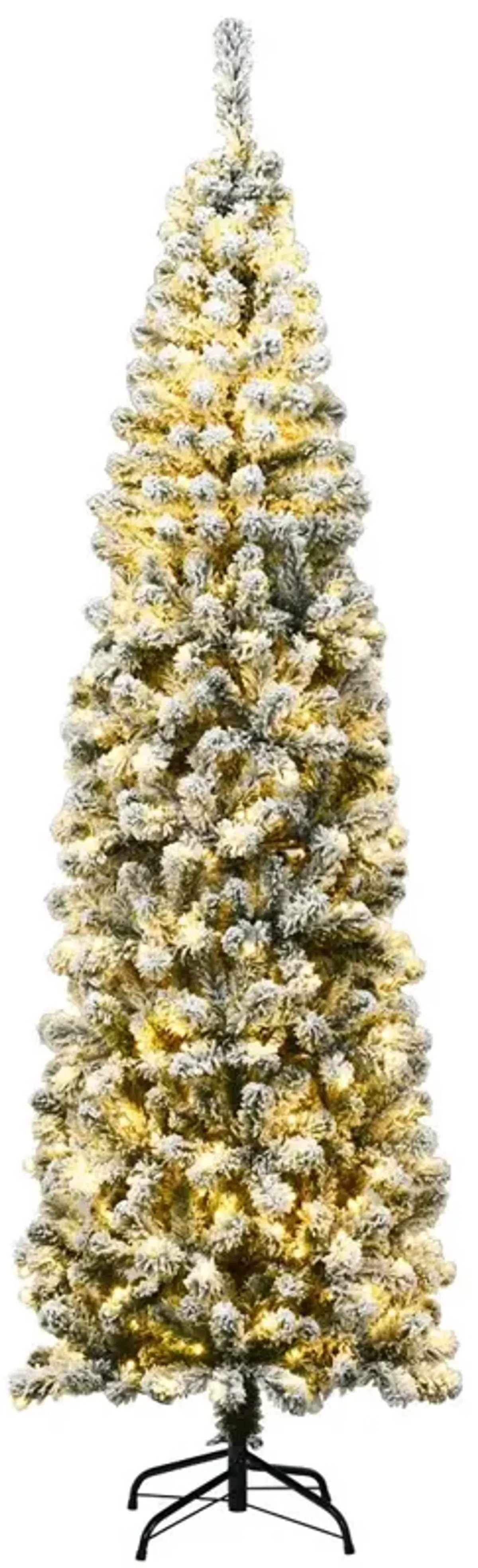 7.5 Feet Pre-lit Snow Flocked Artificial Pencil Christmas Tree with LED Lights