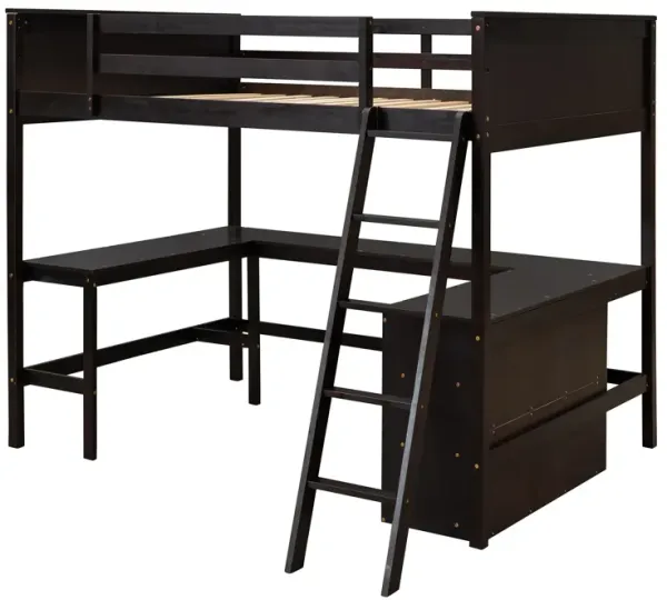 Whisen Modern Design Full Size Wooden Loft Bed with Shelves and Desk