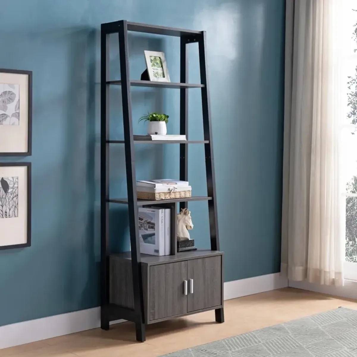 Bookcase Distressed Grey Black