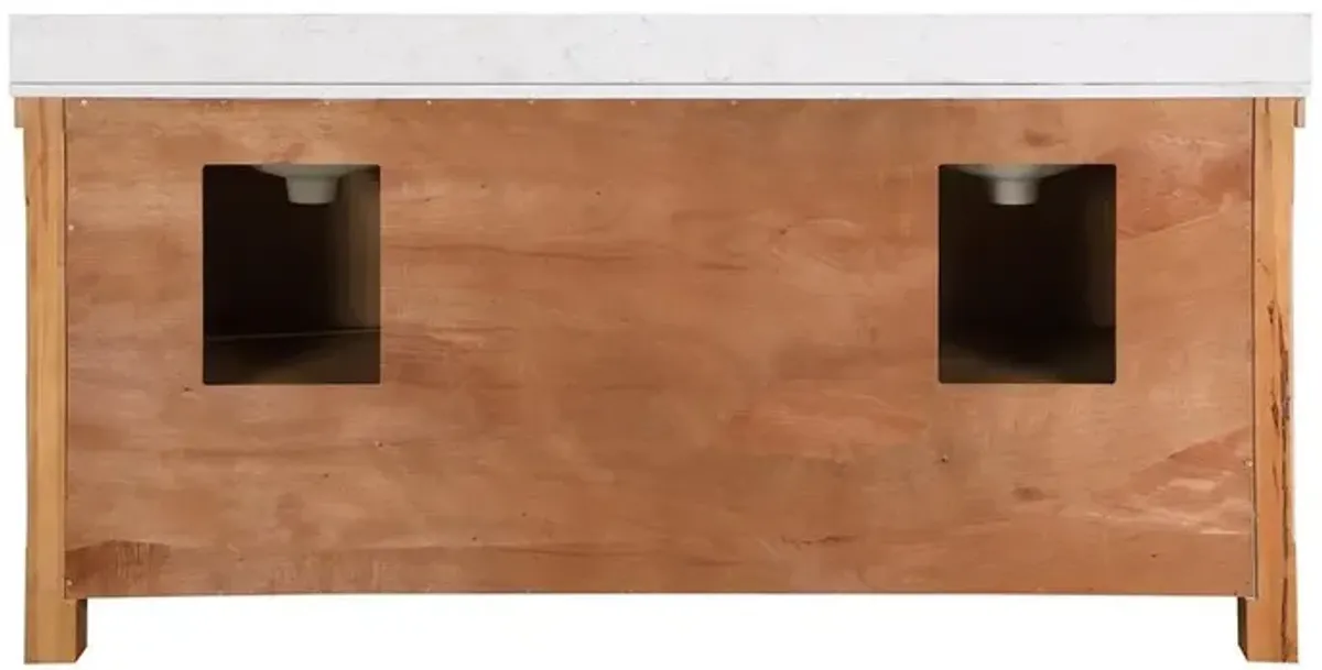 Vinnova Design Double Sink Bath Vanity in Weathered Pine with White Composite Countertop