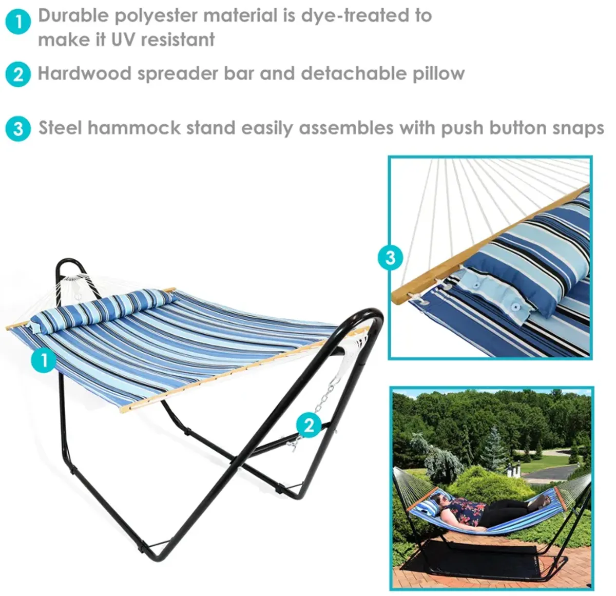 Sunnydaze 2-person Quilted Hammock with Universal Steel Stand