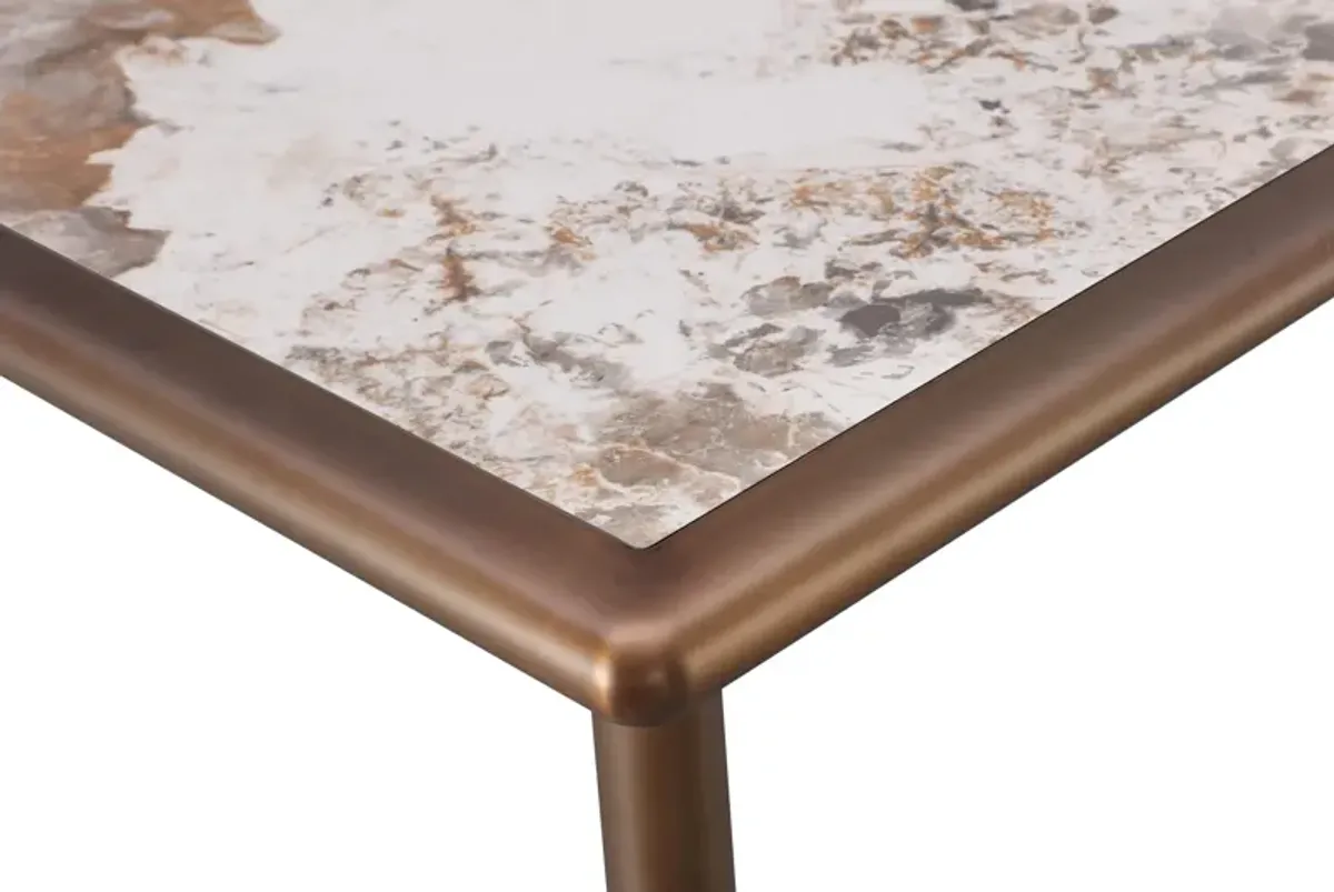 Tulum Stone Top Dining Table with Bronze Metal Base