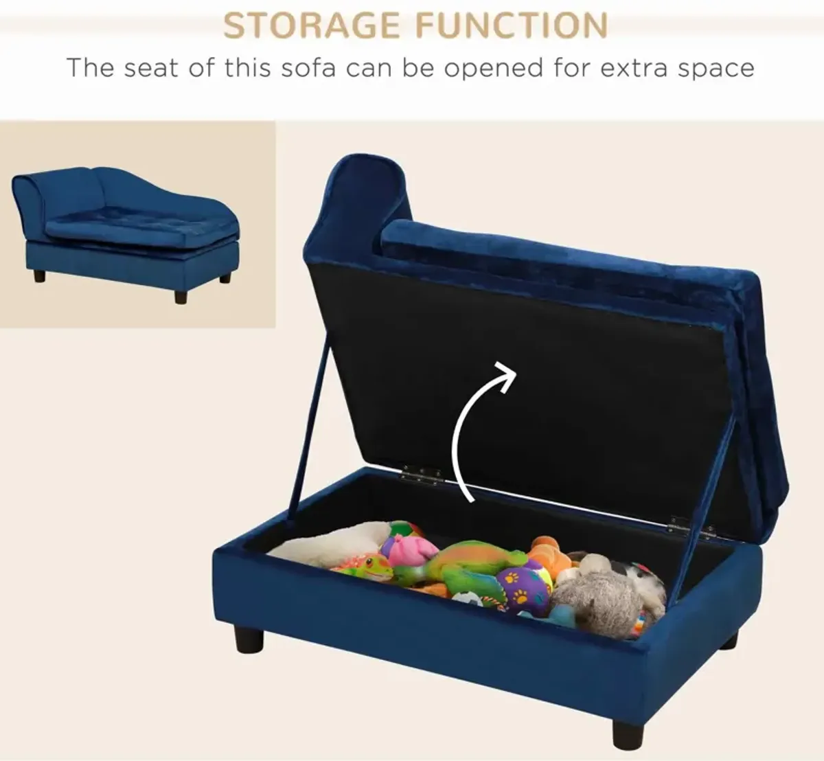 Blue Pet Lounger: Sofa Bed with Storage for Cats and Small Dogs