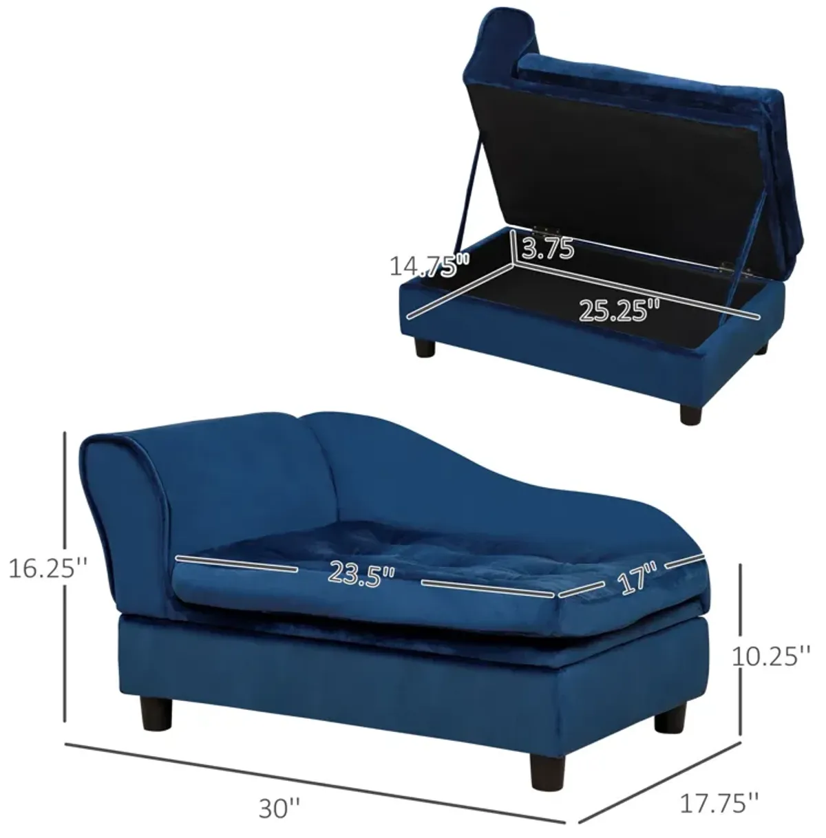 Blue Pet Lounger: Sofa Bed with Storage for Cats and Small Dogs