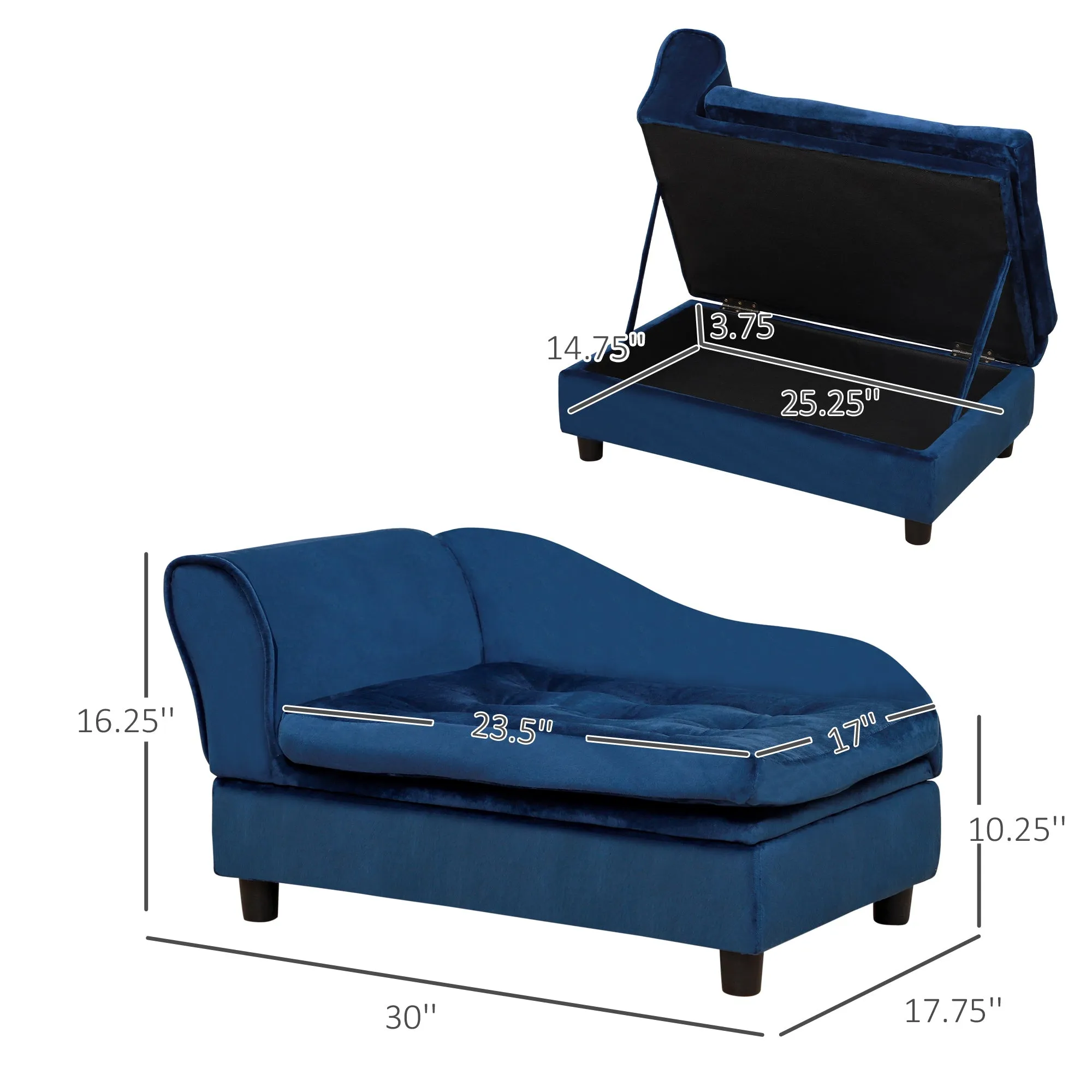 Blue Pet Lounger: Sofa Bed with Storage for Cats and Small Dogs