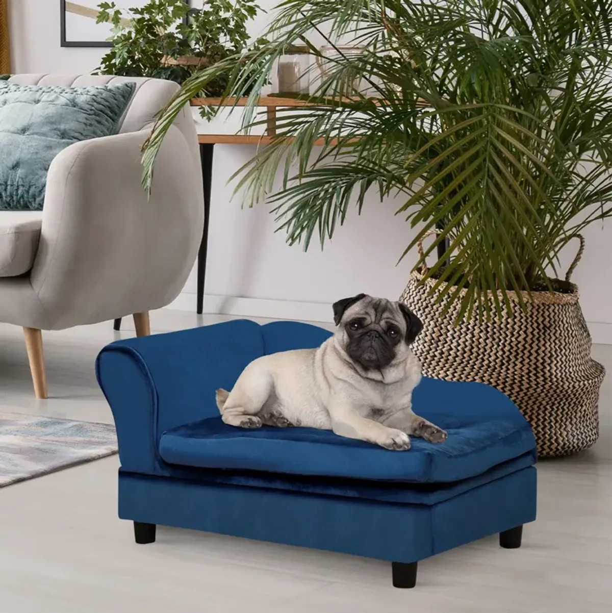 Blue Pet Lounger: Sofa Bed with Storage for Cats and Small Dogs