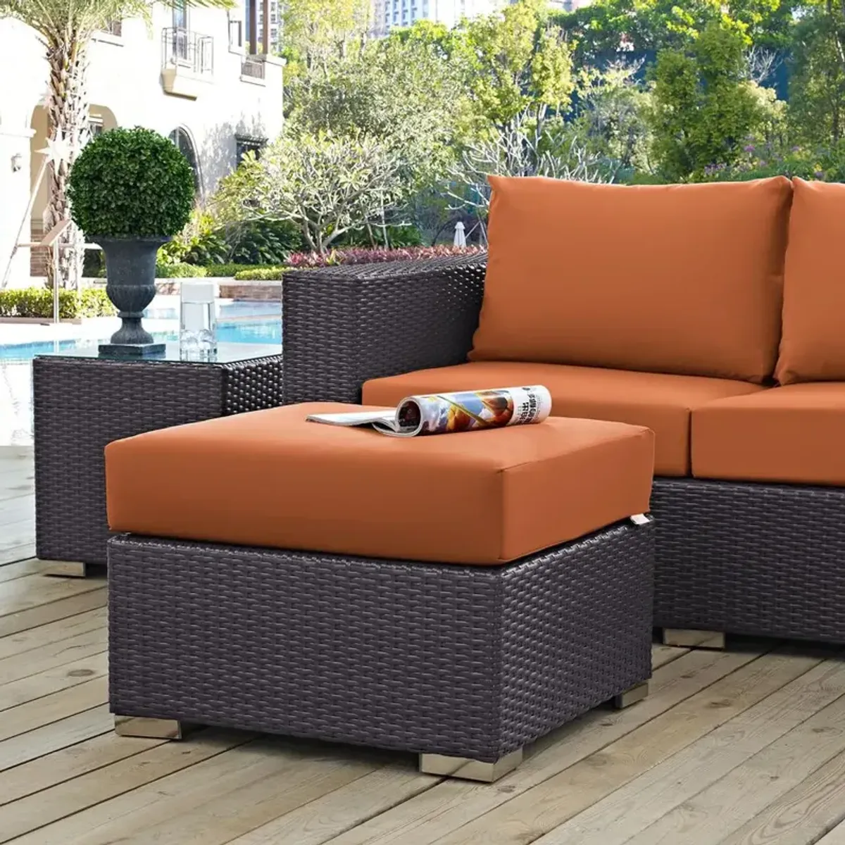 Modway Convene Outdoor Patio Fabric Square Ottoman