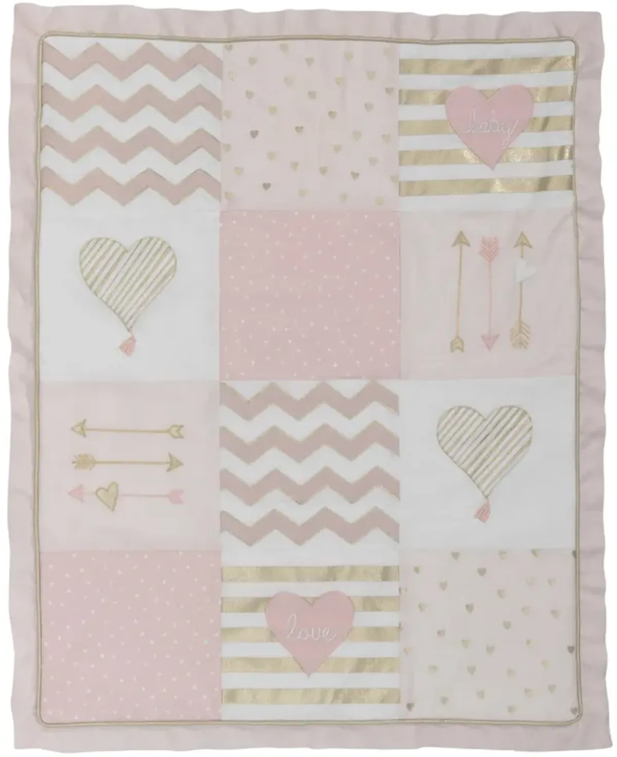 Lambs & Ivy Baby Love Pink/Gold Girl Heart 4 Piece Crib Bedding Set