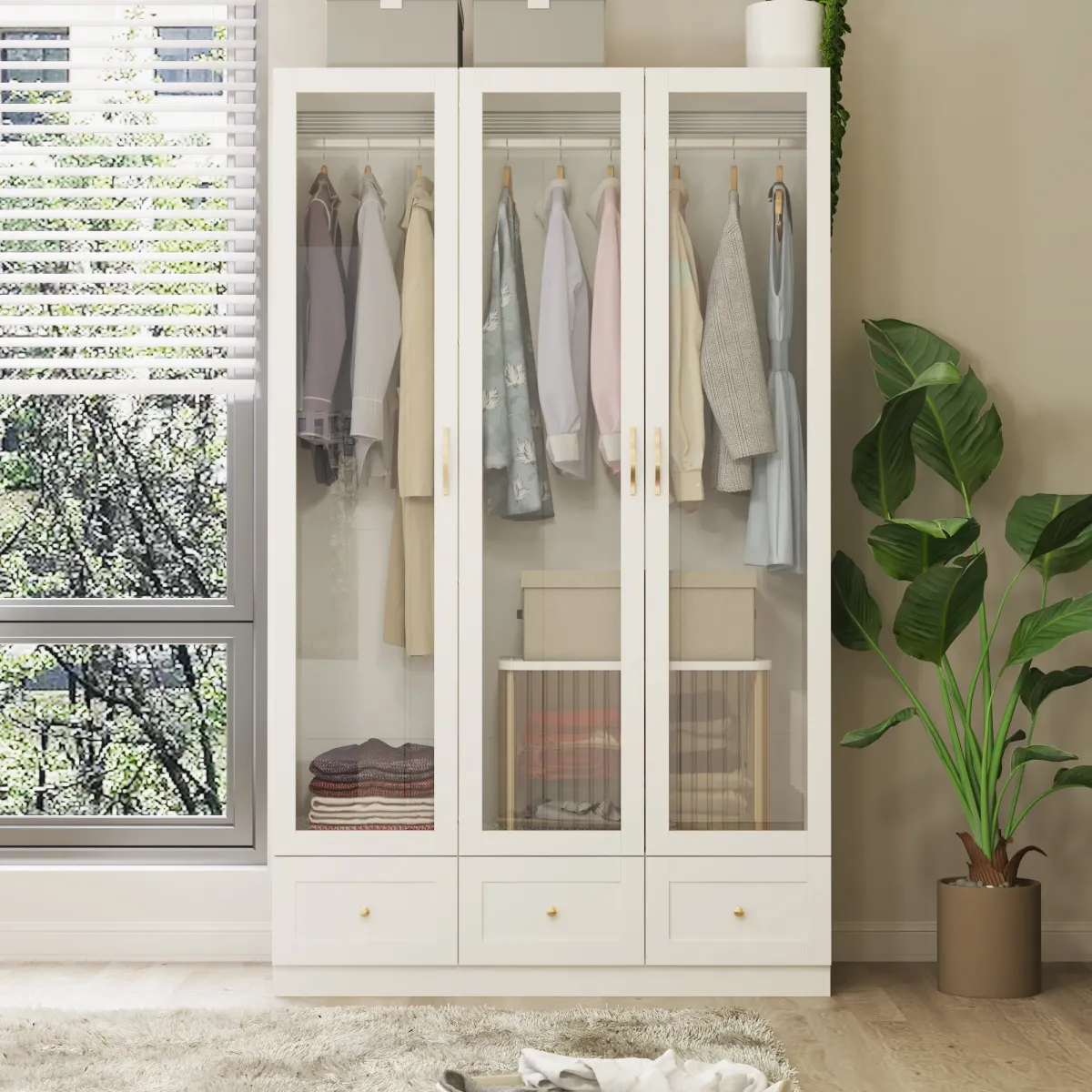 Elegent Wardrobe With Tempered Glass Door And Adjustable Lights