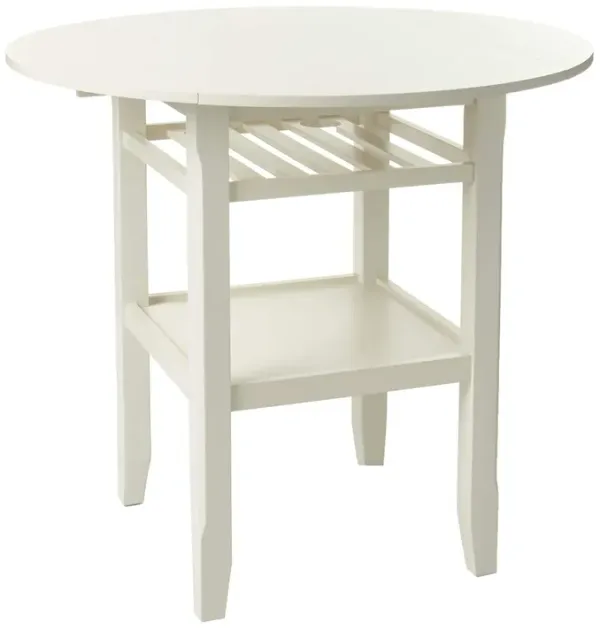 Round Wooden Counter Height Table With Wine Glass Shelf, Cream-Benzara