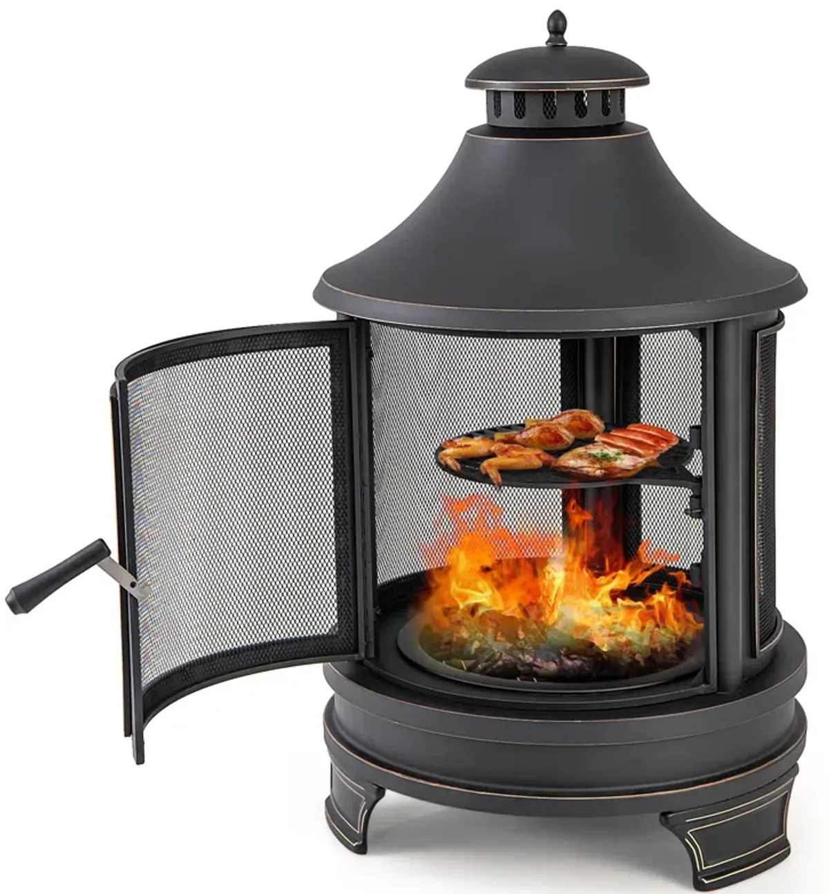 30-Inch Outdoor Fire Pit Chiminea with Grill for Garden BBQ and Patio