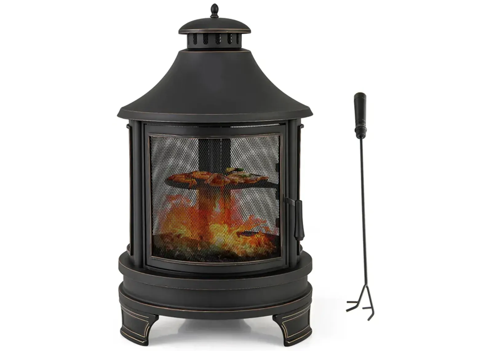 30-Inch Outdoor Fire Pit Chiminea with Grill for Garden BBQ and Patio