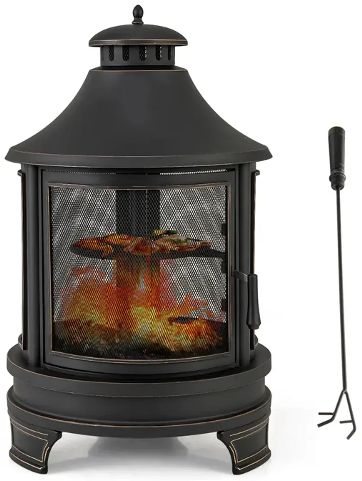 30-Inch Outdoor Fire Pit Chiminea with Grill for Garden BBQ and Patio