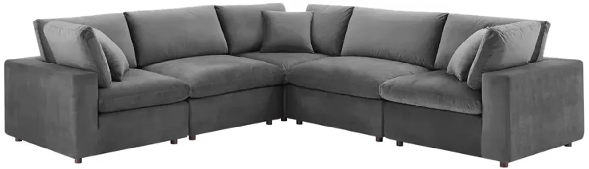 Commix Down Filled Overstuffed Performance Velvet 5-Piece Sectional Sofa