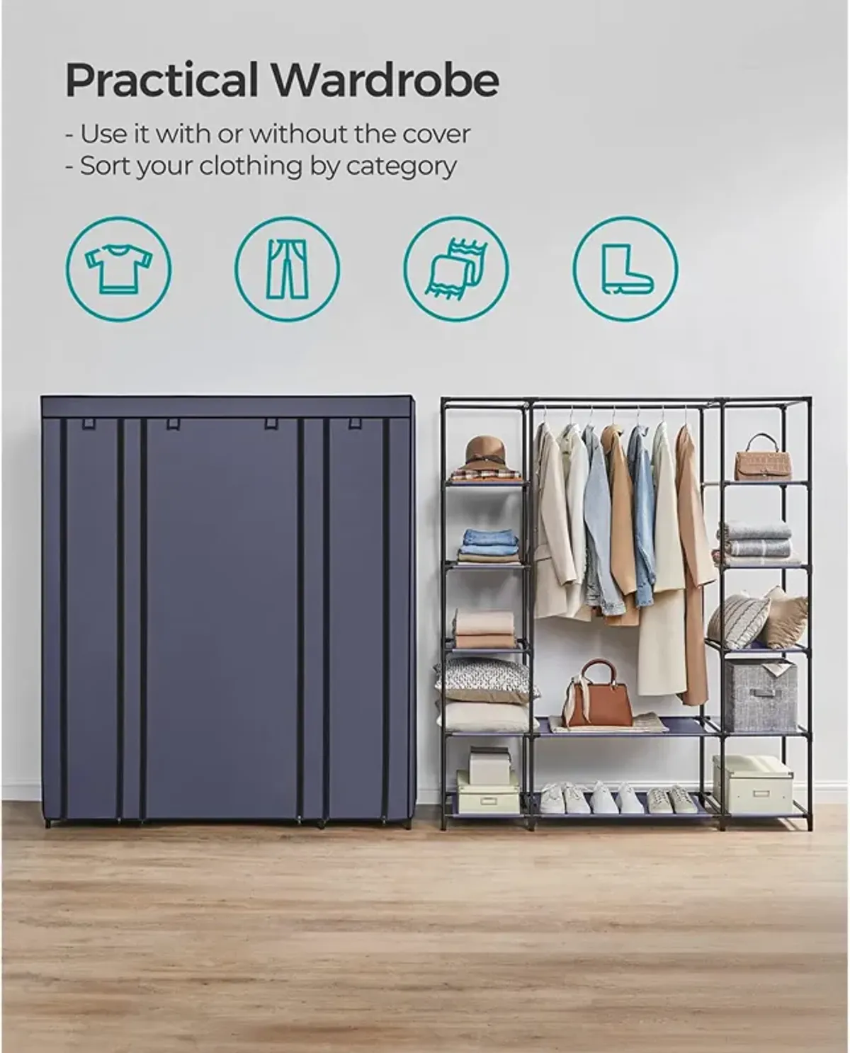 Portable Clothes Storage Solution with Shelves & Hanging Rail