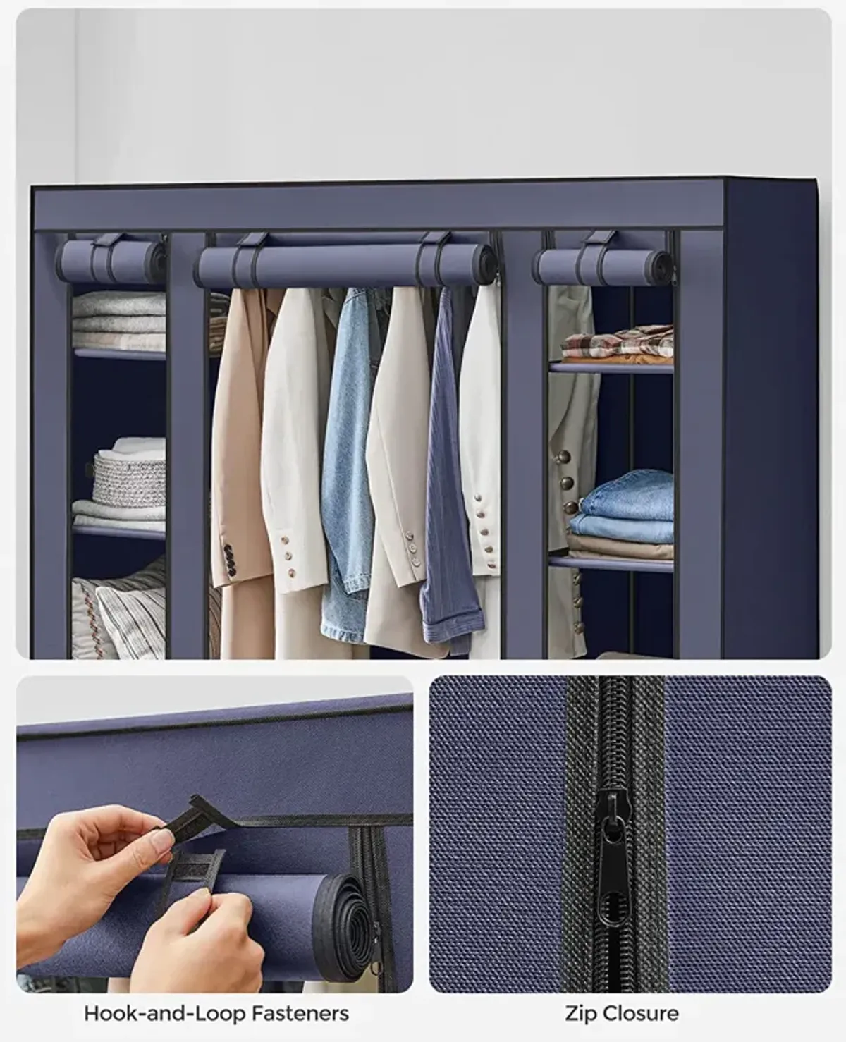 Portable Clothes Storage Solution with Shelves & Hanging Rail