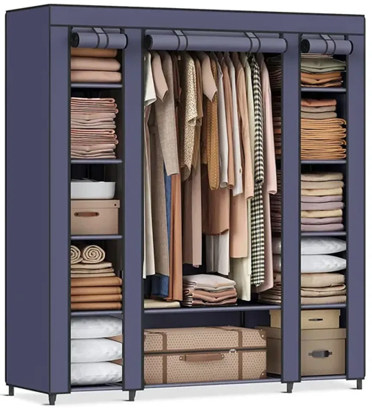 Portable Clothes Storage Solution with Shelves & Hanging Rail