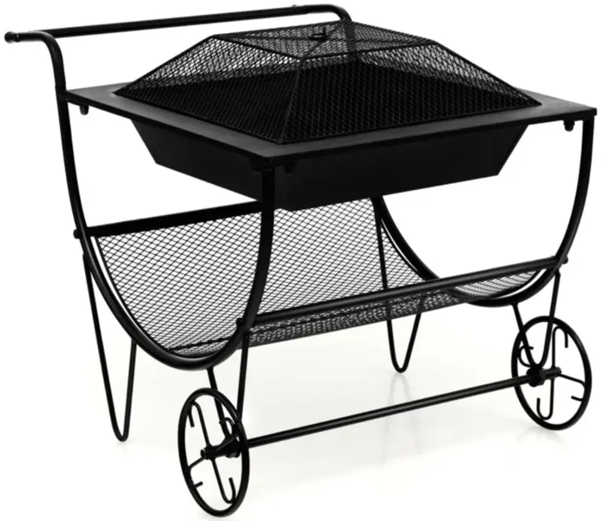 Hivvago Outdoor Wood Burning Fire Pit with Log Storage Rack and Wheels