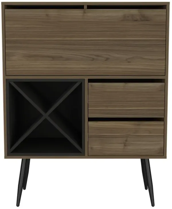 DEPOT E-SHOP Thistle Bar Two Drawers, Four Double Racks, Single Cabinet, Mahogany / Black