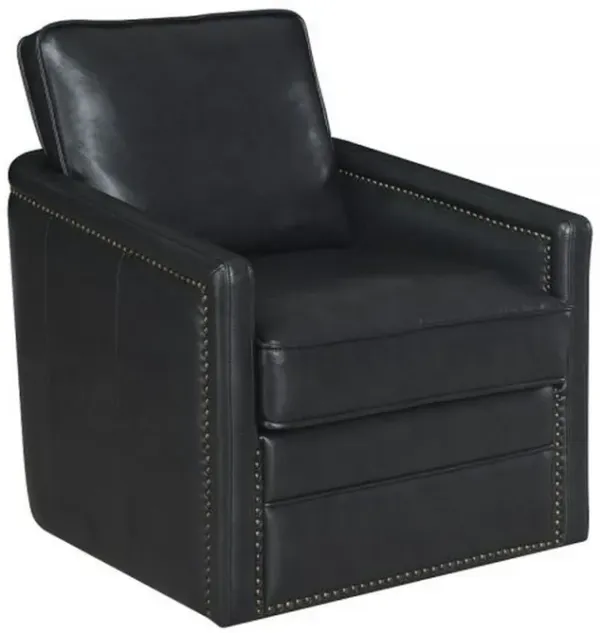 Roco 34 Inch Accent Chair with Swivel, Faux Leather Upholstery, Black  - Benzara