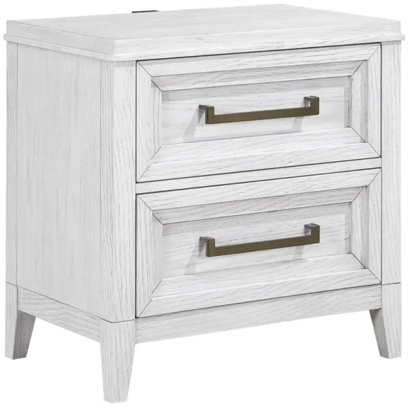 Leva Nightstand, 28 Inch, Distressed White Acacia Wood, 2 Drawers - Benzara