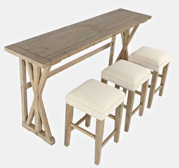 Jofran Carlyle Crossing Modern Rustic Solid Wood Pine Counter Height Sofa Table Set