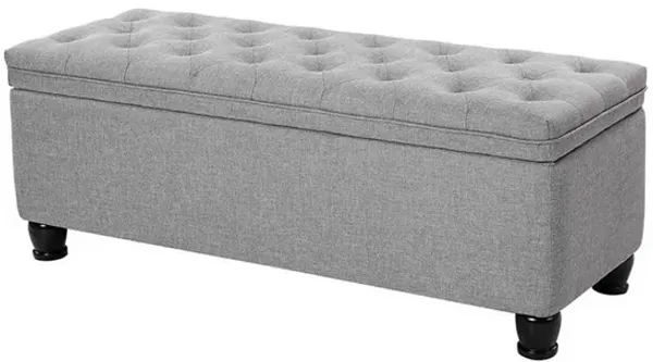 Neru 46 Inch Storage Ottoman Bench, Removable Top, Dark Gray Poly Linen - Benzara