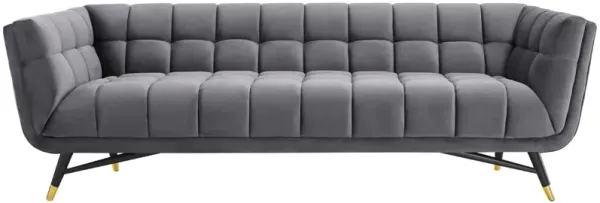 Adept Performance Velvet Sofa - Trendy, Contemporary, and Mid-Century Modern Design - Stain-Resistant Velvet Upholstery - Flared Armrests - Black Birchwood Frame with Gold Metal Accents - Plush and Comfortable - Holds up to 1322 lbs.