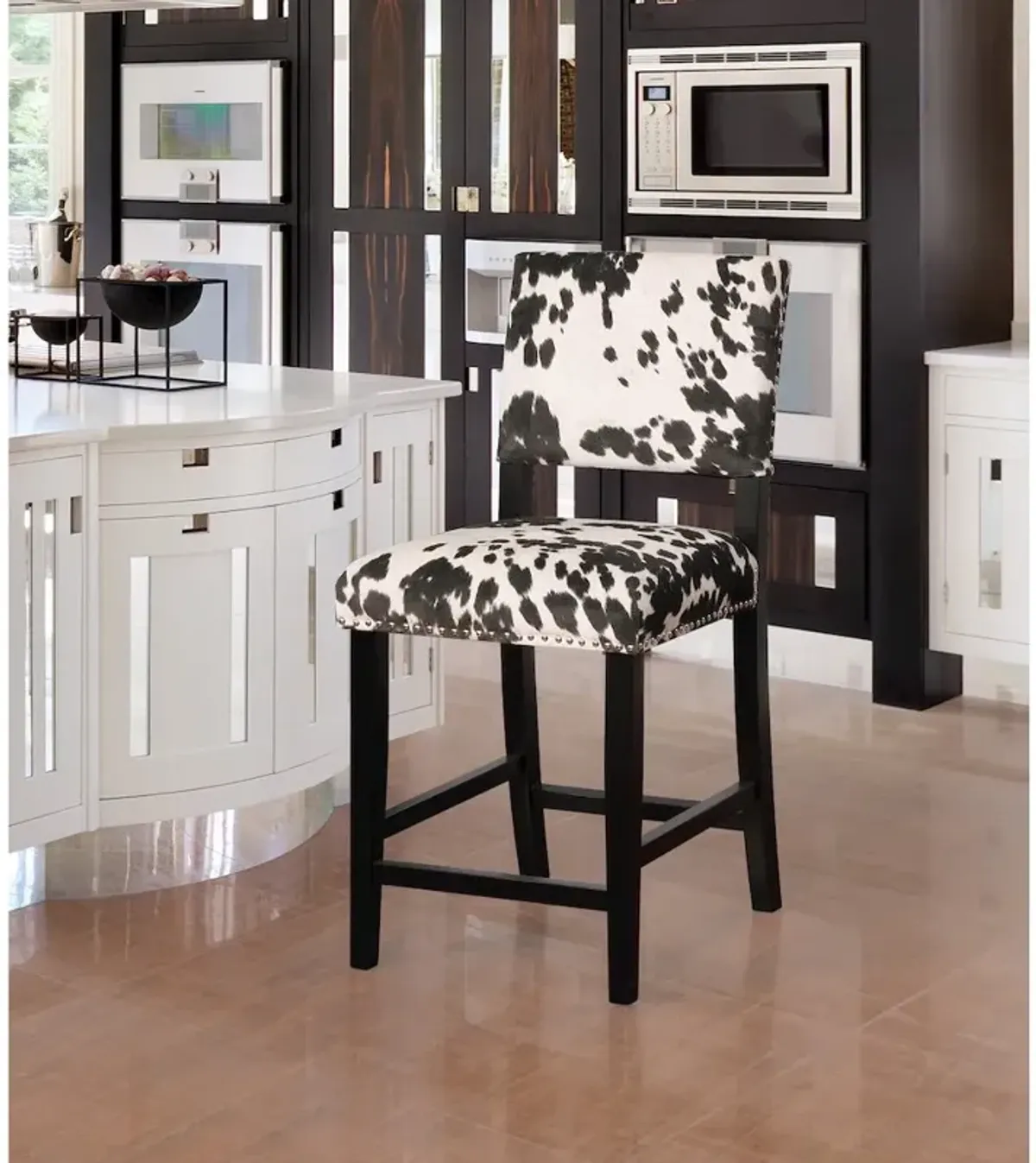 Linon Corey Black Cow Print Counter Stool