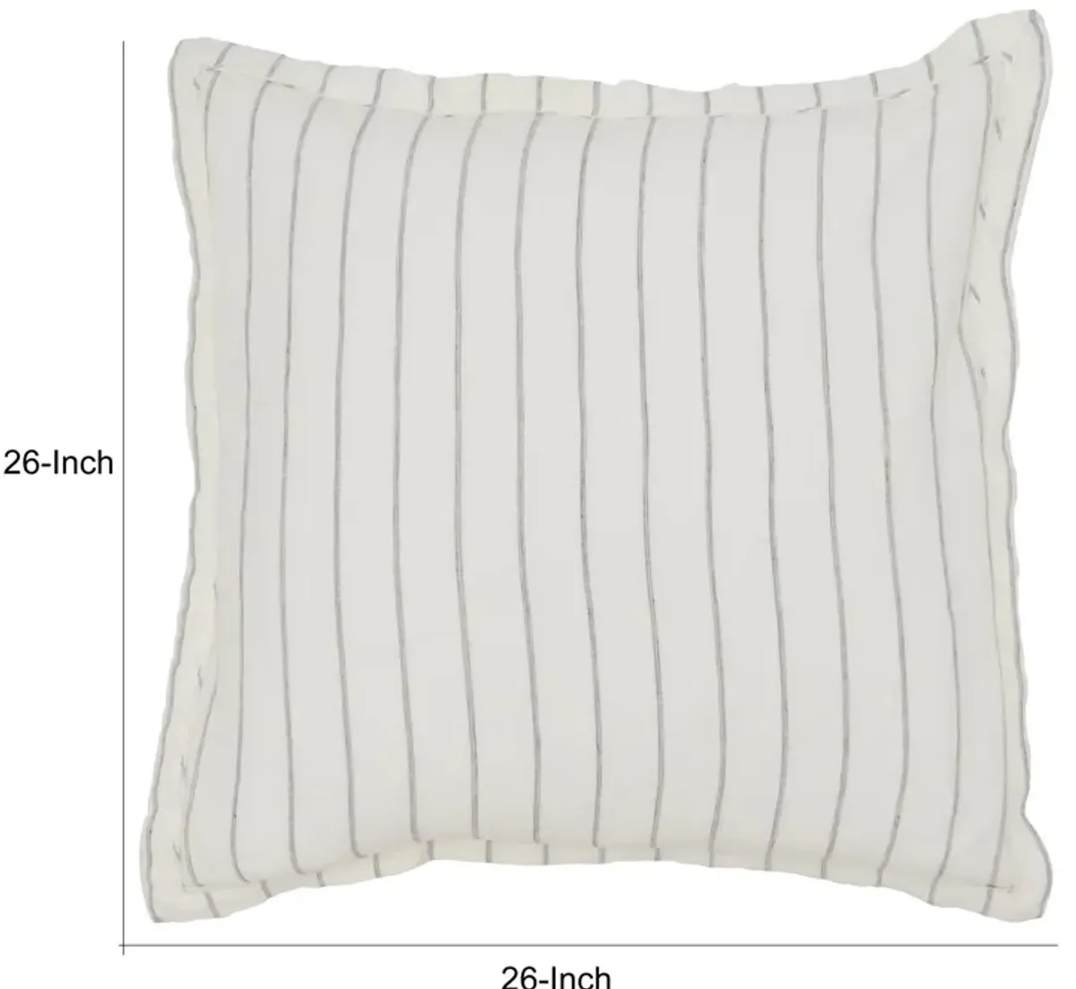 Tara 26 Inch Linen Square Euro Pillow Sham with Woven Stripe Design -Benzara