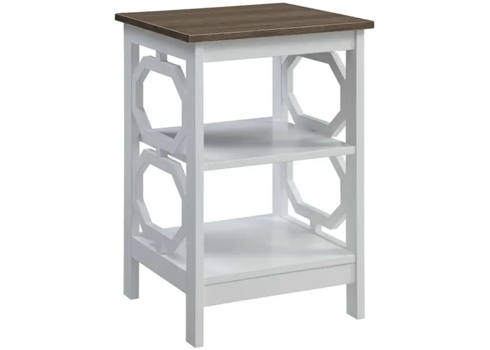 Convenience Concepts Omega End Table with Shelves, Driftwood Top/White, 15.75 in x 15.75 in x 23.75 in