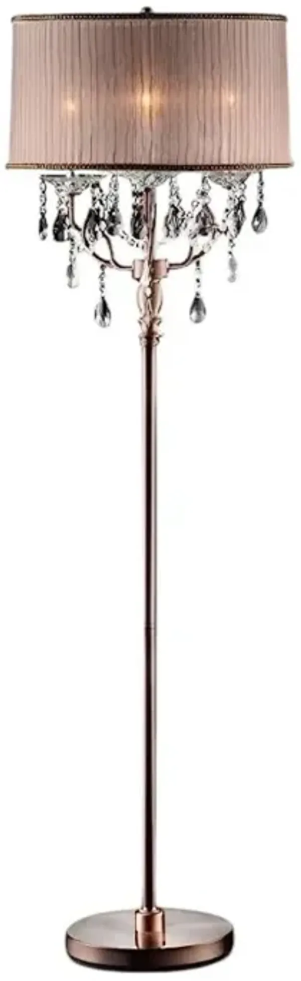 Hivvago 62" Silver Three Light Candelabra Floor Lamp With Pink Fabric Drum Shade