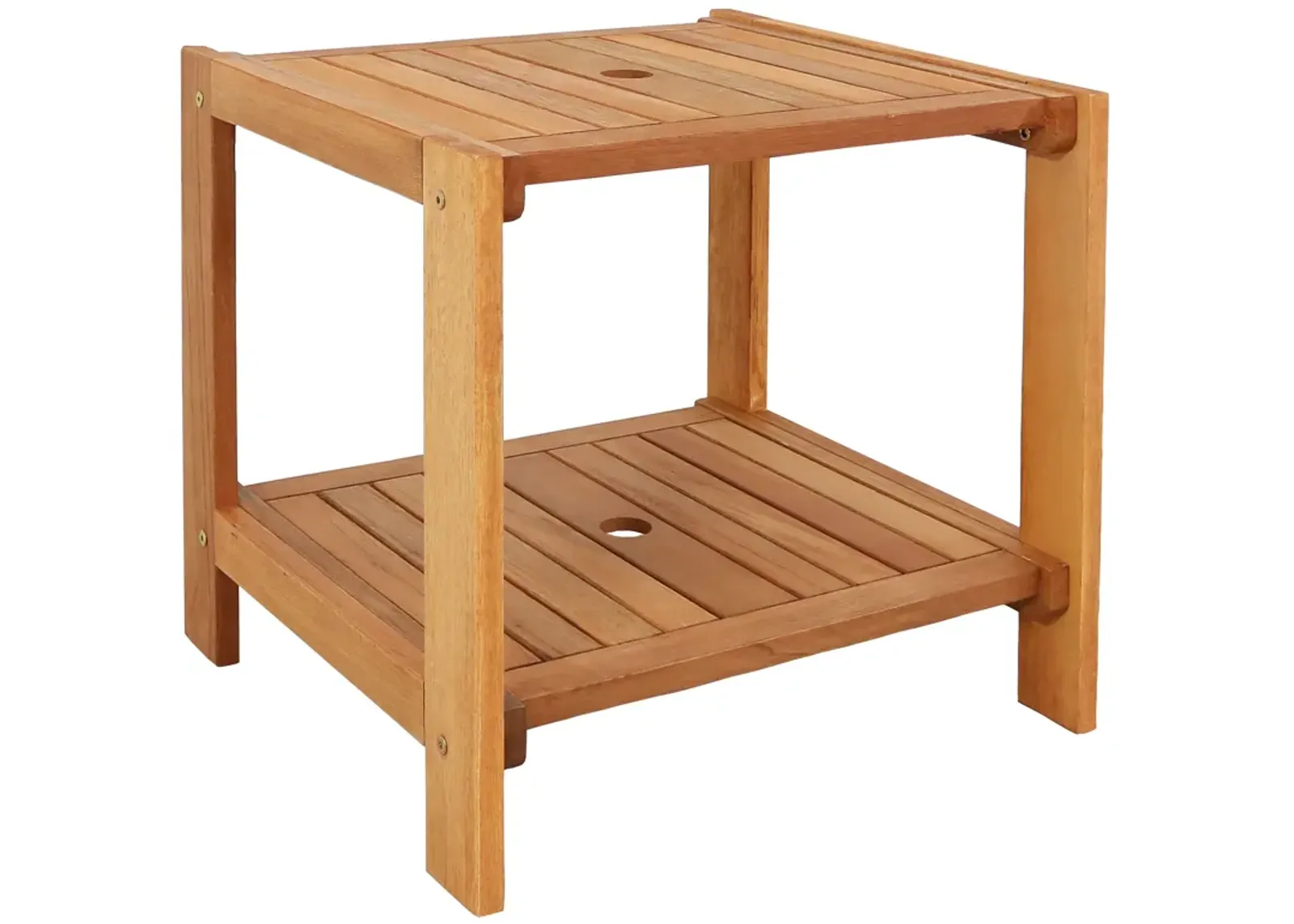 Sunnydaze 20.5 in Meranti Wood Square Patio Side Table with Umbrella Hole