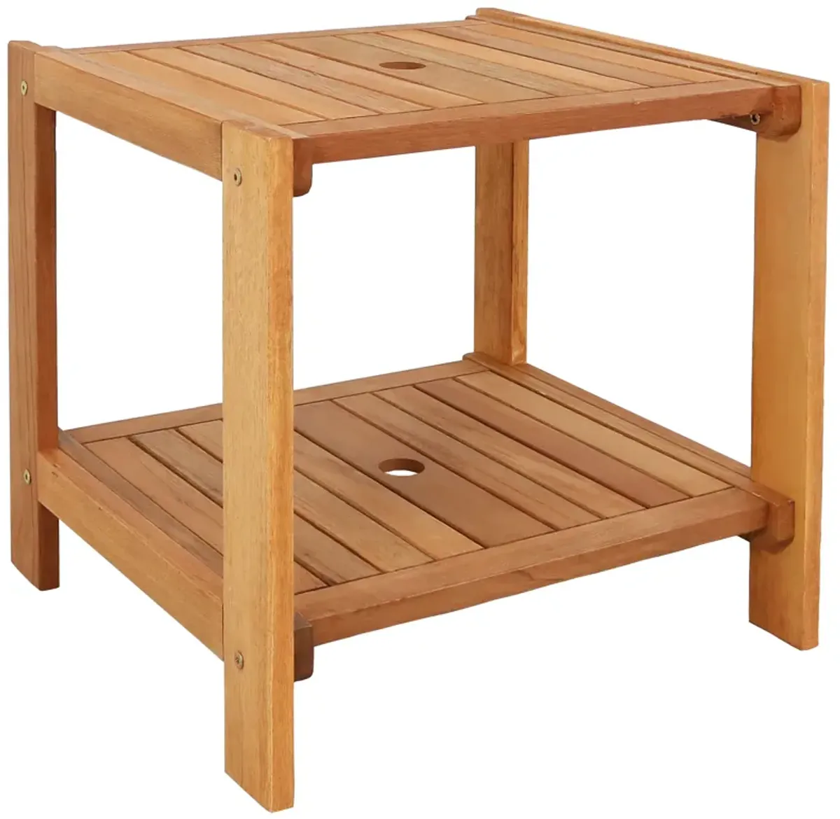 Sunnydaze 20.5 in Meranti Wood Square Patio Side Table with Umbrella Hole