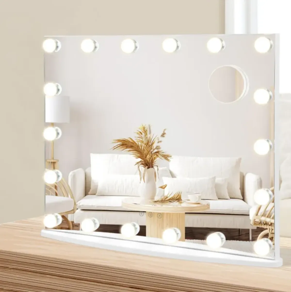 Hivvago Vanity Mirror with 18 Dimmable LED Bulbs and 3 Color Lighting Modes-White