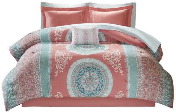 Belen Kox Boho Medallion Coral 9 Piece Complete Bed and Sheet Set, Belen Kox