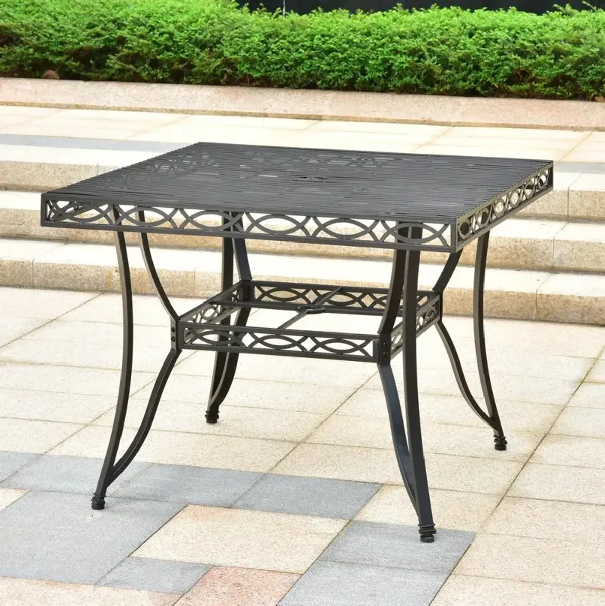 Segovia Iron 39-inch Square Dining Table with Umbrella Hole