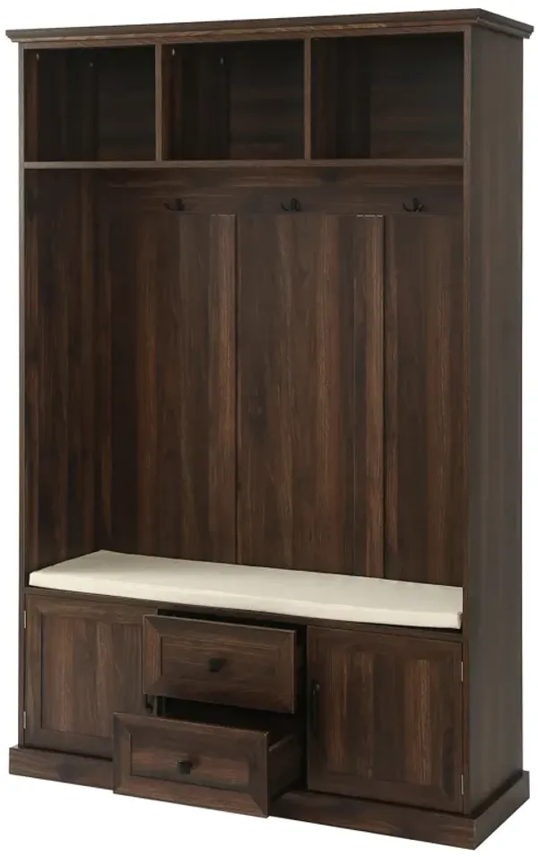 Hall Tree with 3 Hooks , Coat Hanger, Entryway Bench, Storage Bench, 3-in-1 Design, 47.2INCH, for Entrance, Hallway (Tiger)