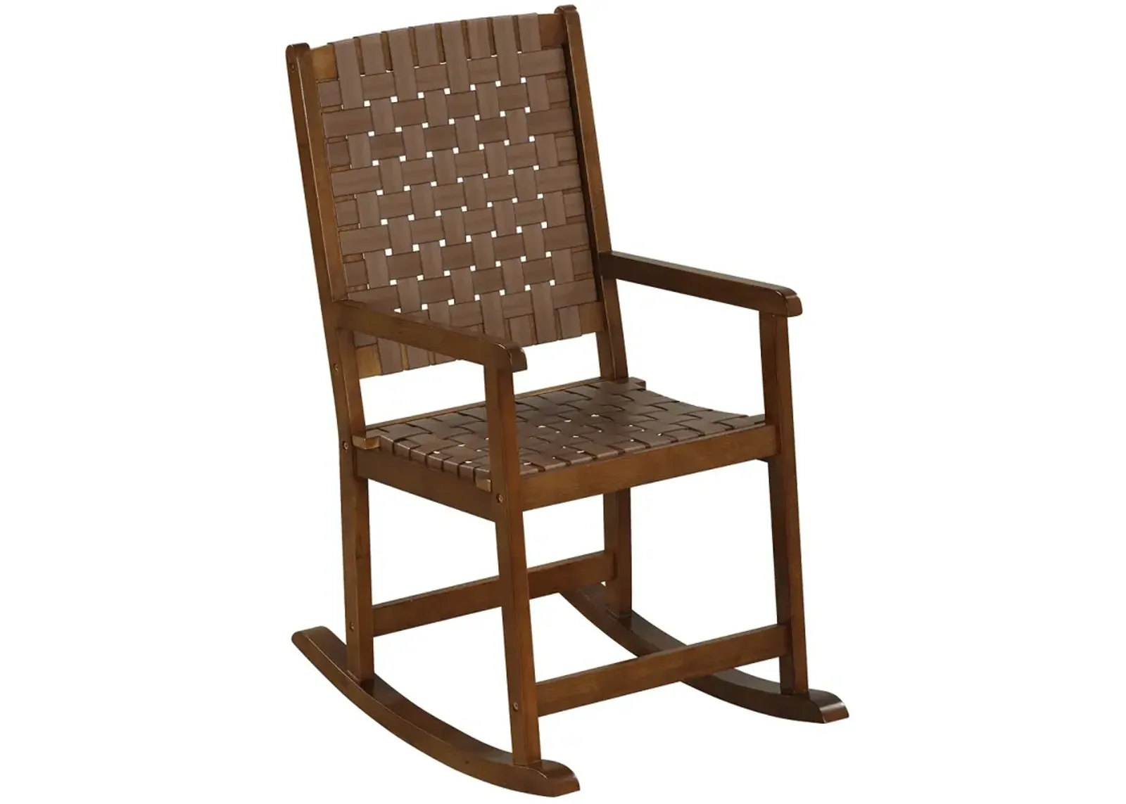 Patio Wood Rocking Chair with PU Seat and Rubber Wood Frame-Brown